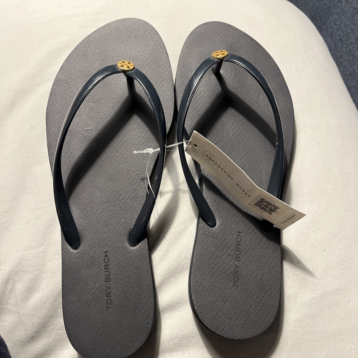 TORY BURCH NAVY BLUE CHELSEA LOGO FLIP FLOP FLOPS SANDALS SIZE NWT SHIPS  FREE