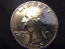 1965 Washington QUARTER,TRANSITIONAL YEAR,1ST YEAR COPPER/NICKEL,VF