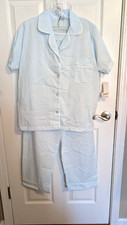 NOS Vtg CAROLE Women's Size M Cotton Blend Blue Pajamas SS Top/Long Pants NWT