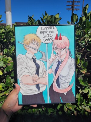 Anime Watercolor Piece Of Denji And Power From Chainsaw Man
