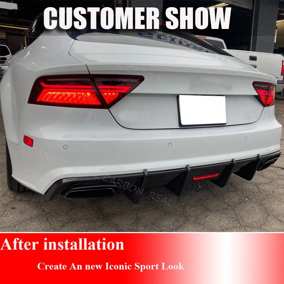 适用于 2016 - 2018 年奥迪 A7 Sline S7 C7.5 真正的碳水化合物后保险杠扩散器唇带光 — 第 3/4 张图片
