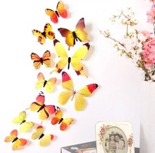Set Of 12 Yellow 3D Butterfly Wall Sticker Party Decor Butterfly Sticker