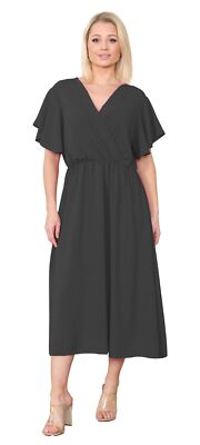 NEW LADIES ITALIAN WRAP OVER FRILL SLEEVE DRESSES FIT 8-22 | eBay