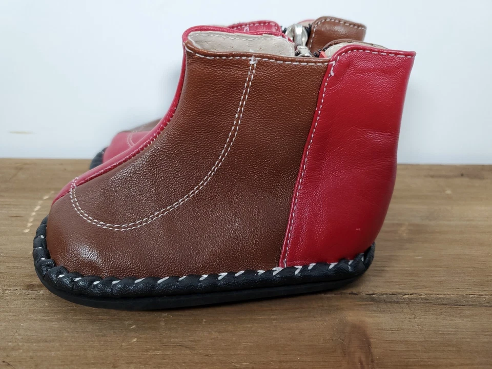 See Kai Run кожаные ботинки Sz 3 стороны молнии коричневый и красный мокасины как шов - Изображение 2 из 4