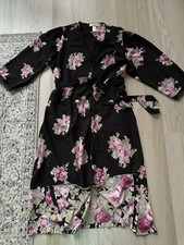 VINTAGE Oscar de la Renta PINK LABEL LONG Floral Kimono Robe Dress Black Lace 1X