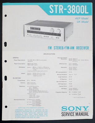 Original SONY STR-3800L FM/AM Receiver Service-Manual/Diagram/Parts List o133