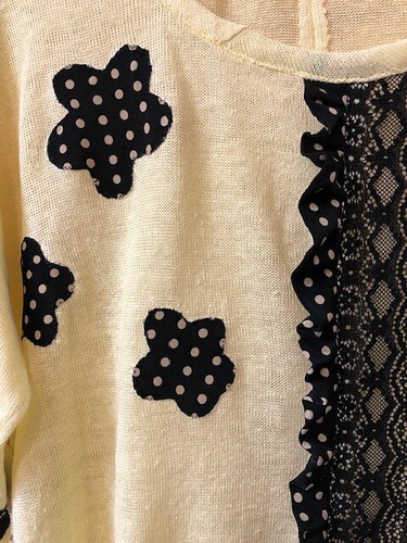 Upcycled Eileen Fisher Top Baby Chick Yellow Polka Dot Floral Lace Linen XL LOOK - Picture 2 of 3