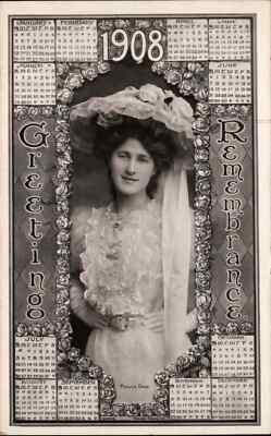 Year Date 1908 Pretty Woman Monthly Calendar Pages Rotograph RPPC ...