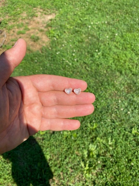 Alternate view of 14k Rose Gold Plated Real 925 Silver Heart Shaped Earrings Icy Studs Aretes