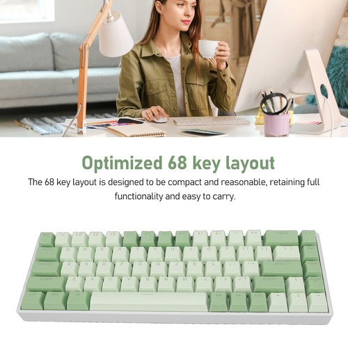 68 Keys 60% Mechanical Keyboard Matcha Theme Red Switch RGB Backlit USB Wir Kit - Picture 13 of 23