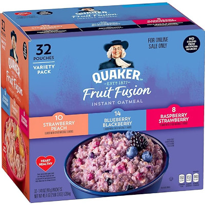 Quaker Instant Oatmeal Fruit Fusion 3 Flavor Variety Pack 1.41oz Packets 32 Pack