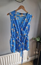 New Look Blue Floral Wrap Playsuit Size 10 Summer Belted