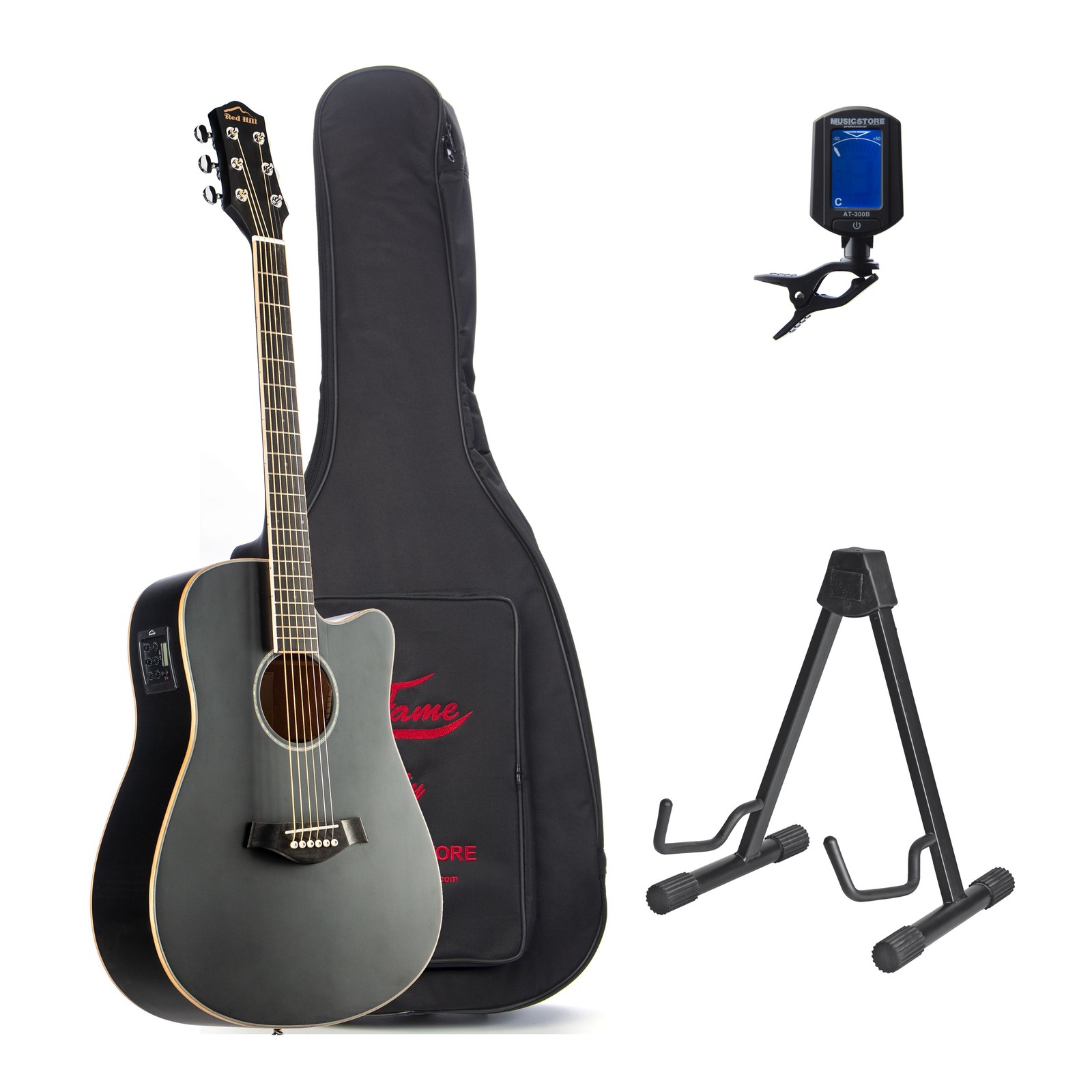 Red Hill Westerngitarren Комплект DCE-S Black 2, Гитара, Стендер, Сумка для переноски, Стимпанк