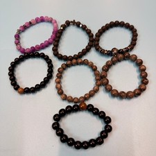 Set of 7 Natural Gemstone Round Beads Stretch Bracelets, 5oz, B55