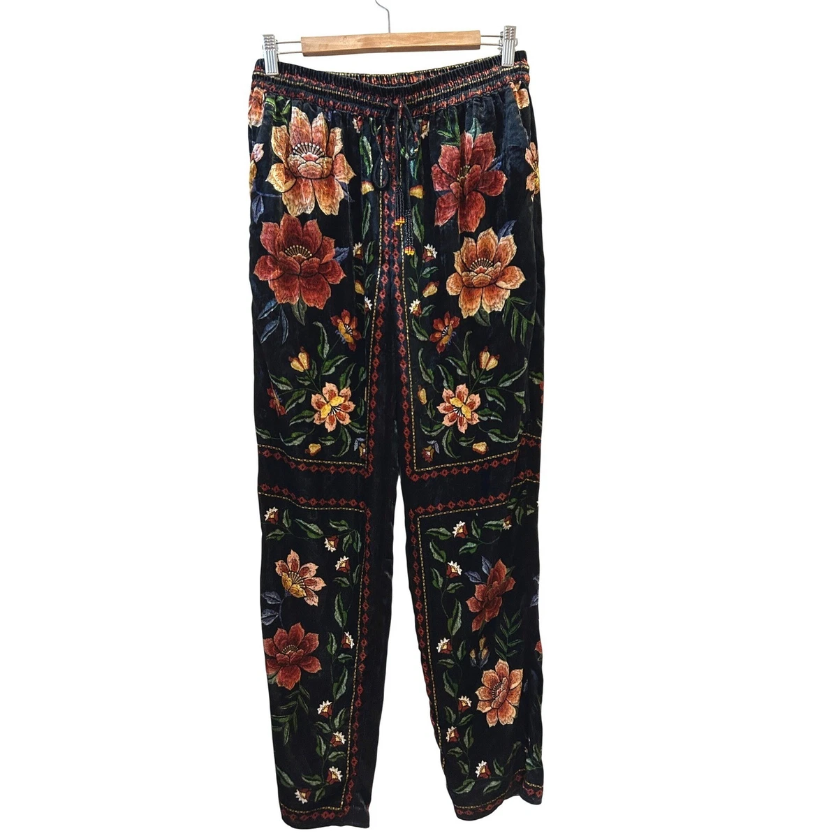 【MMERI VINTAGE】FLOWER PRINT VELOUR PANTS Velvet Floral Trousers for Women for sale | eBay UK