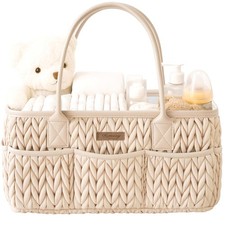 Baby Diaper Caddy Organizer, Braided Quilted Design with PU Handles