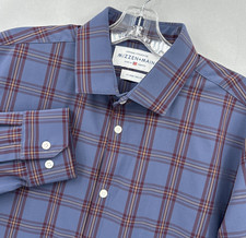 Mizzen Main Shirt Mens XL Trim Fit Blue Plaid Leeward Stretch Button Up USA