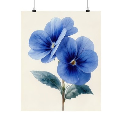 Boho Blue Violas Flower Art Print Poster, Minimalist Floral Wall Art 2