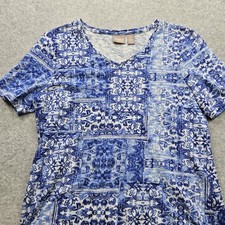 Chico's Women's Small Blue Floral V-Neck Tops