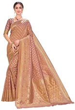 Pappylon Women's Pure Soft Kanjivaram Silk Saree With Blouse Piece Copper