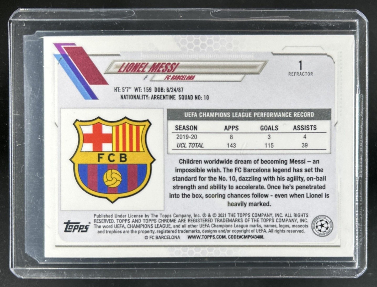 2020-21 Topps Chrome UEFA Lionel Messi Refractor #1 Barcelona view 2