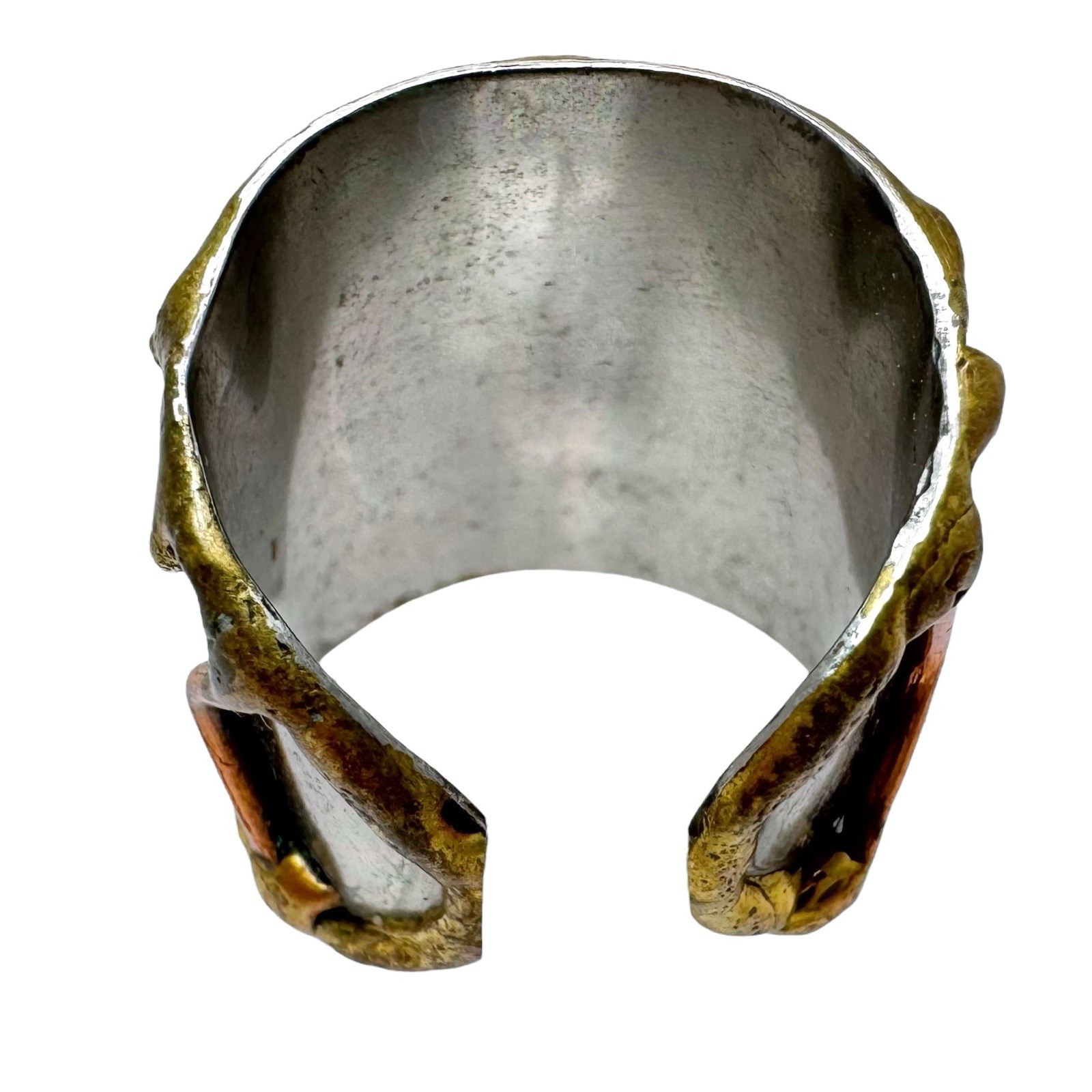 Artisan Statement Ring Silver Gold Tone Brass Geo… - image 4