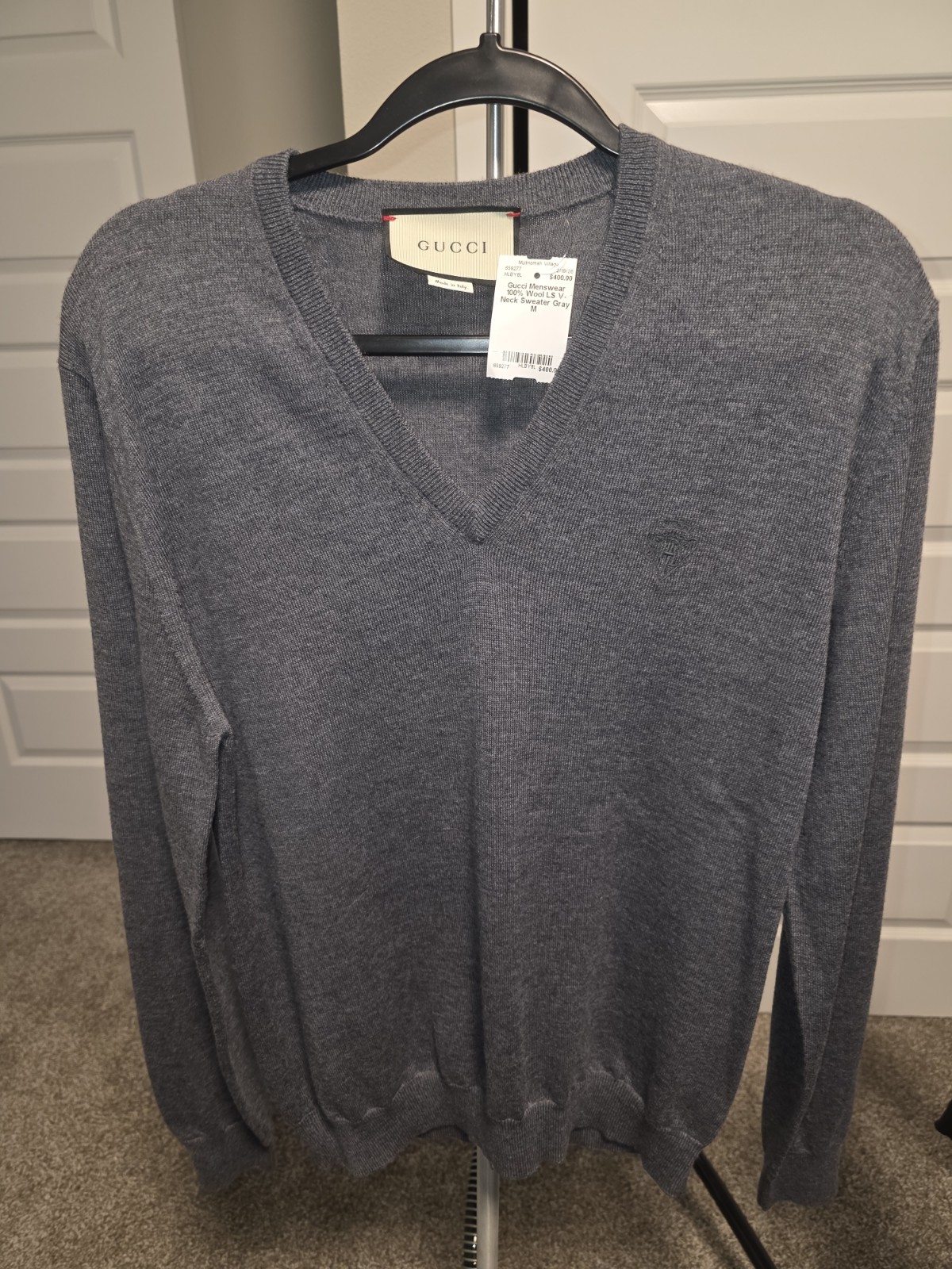 Gucci Men's Gray Wool Tight-Knit V-Neck Pullover Sweater Solid Regular , size M image 2