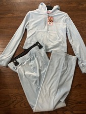 Juicy Couture Velour Tracksuit Set Medium Frosted Blue Bling Pant Jacket NWT