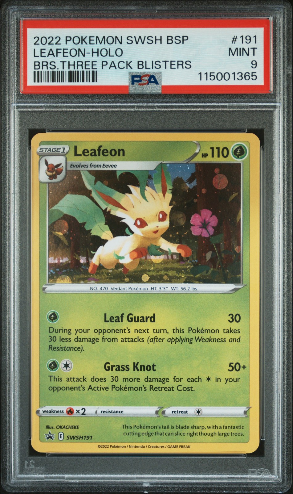 2022 POKEMON SWSH BLACK STAR PROMO #191 LEAFEON-HOLO PSA 9