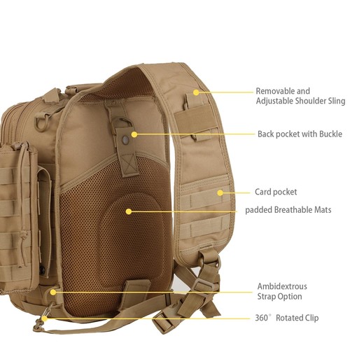 Sling Shoulder Backpack EDC Bags (Tan) - Picture 8 of 9