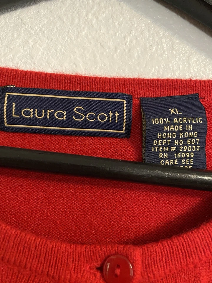 Suéter Cárdigan Rojo Festivo Laura Scott XL, Botón Frontal Oficina Vacaciones Top C8 Foto 4 de 4
