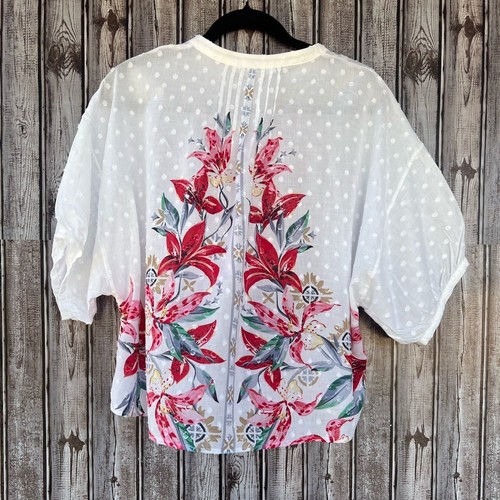 Chico"s Floral Dolman Sleeve Cotton Shirt size 1 - Picture 7 of 7