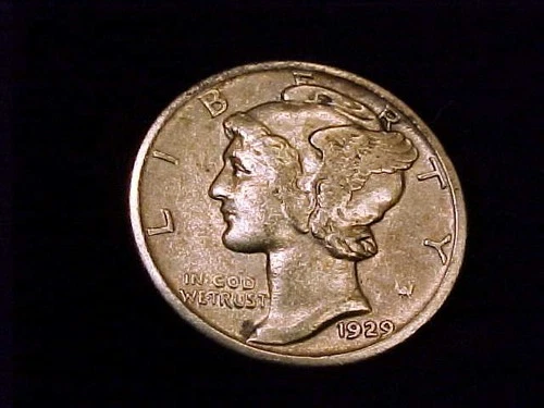 1929-S  Mercury Dime,  a Fine Grade coin.