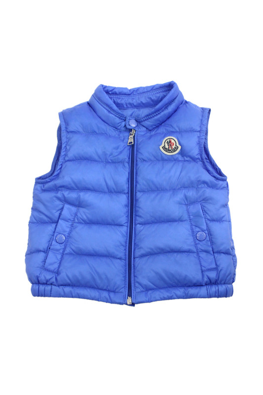 Moncler Boys Front Zip Crew Neck Down Quilted Logo Vest Jacket Blue Size 9-12M