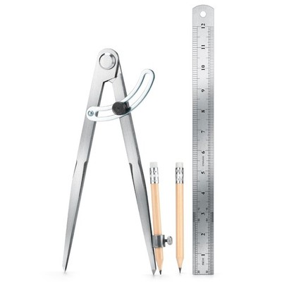 Large 8'' Locking Pencil Compass for Woodworking Geometry with 2 Pencils Ruler