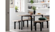 Zayn Non-Extend Birch Dining Table & 2 Birch Benches Dining Set