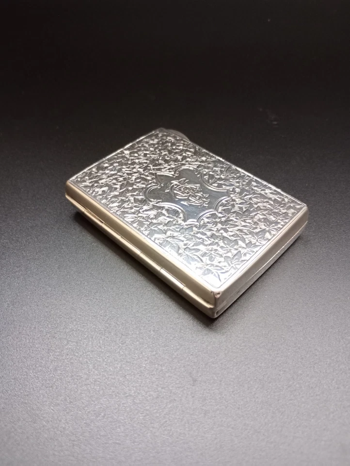 Estuche de cigarrillos de plata esterlina maciza G.U Birmingham 1882 victoriano 77 g regalo Foto 2 de 4