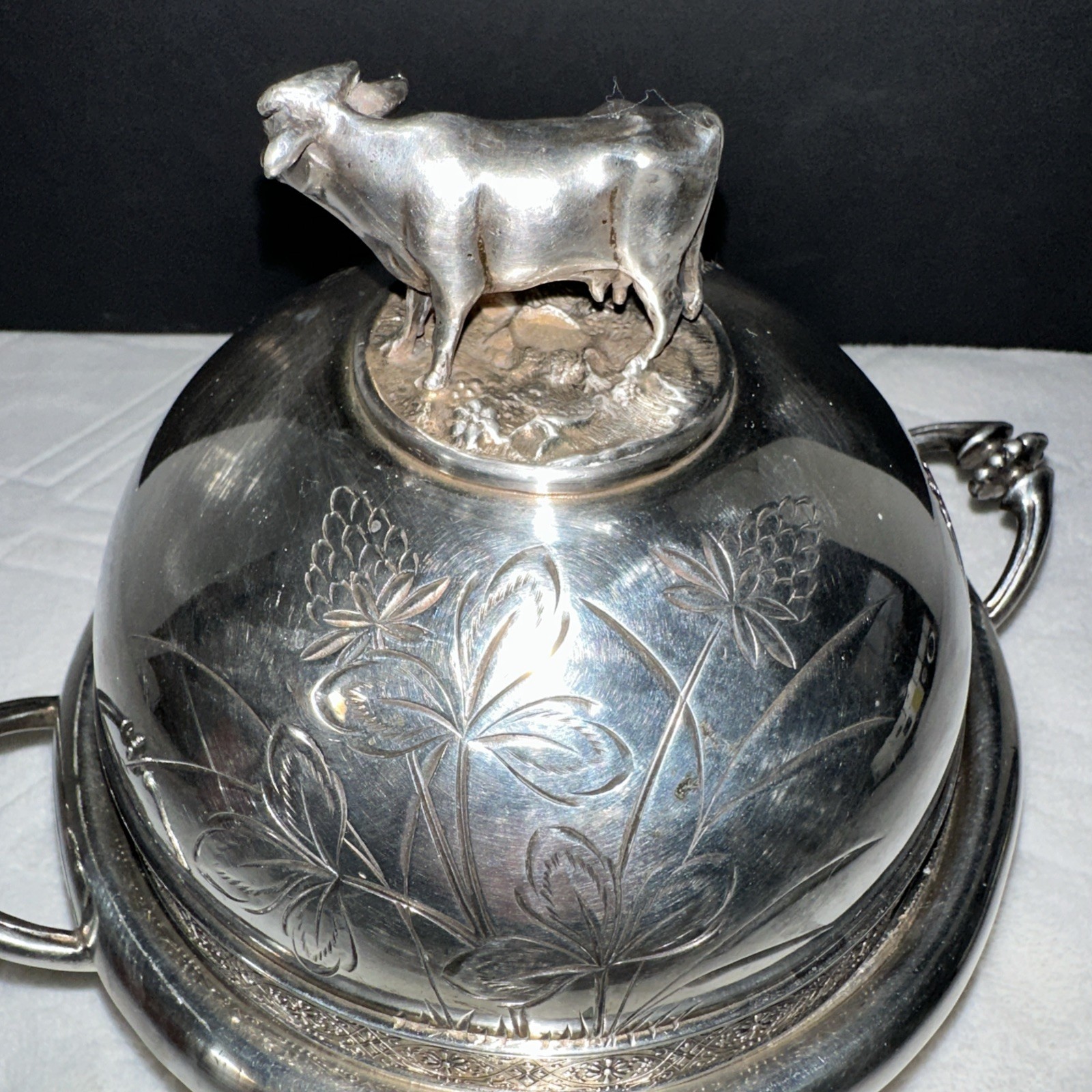 Antique Meriden Britannia Co Silver Plated Butter Dish 2314 Victorian Floral