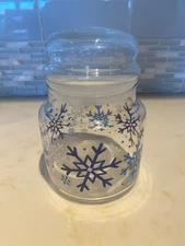 Vintage Libbey Snowflake Clear Glass Jar Canister w/ Lid 6" Christmas Decor NWT