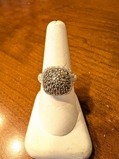 Sterling Silver 925 Signed Marcasite Crystal Cocktail Ring Size 9.25