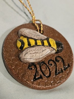 Handmade Ceramic Bee Ornament 2022 Signed Geri Hanging Decor Bumble Bee OOAK