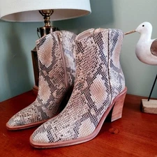 Free People Barclay Snakeskin Embossed Leather Ankle Boots Block Heel