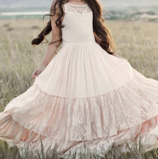 Joyfolie Mia Joy Pink Tiered Lace Ruffle Dress Girls Size 6 Cottagecore Bohemian