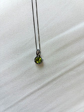 Silver Chain Necklace w/ Square Green Peridot...