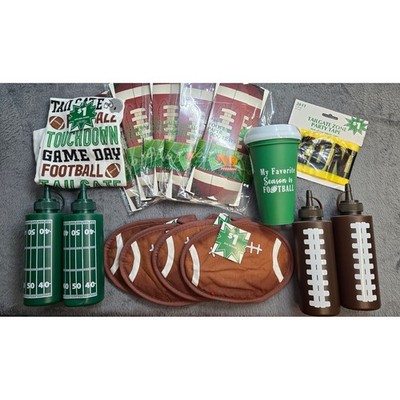 Football Tailgate Party Bundle Pot Holders Condiment Bottles Food Trays Towel