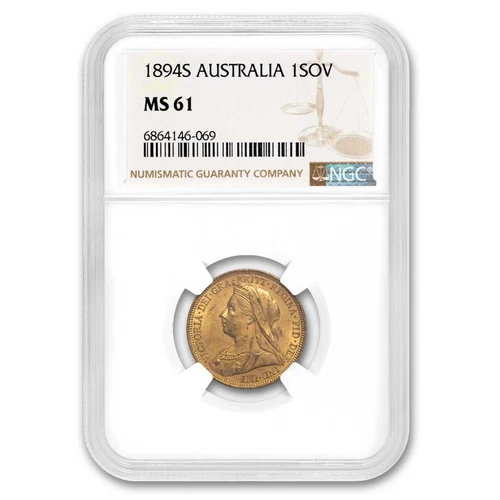 1894-S Australia Gold Sovereign Victoria Veiled Head MS-61 NGC