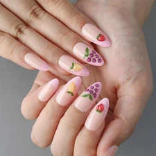 evpct French Tip Press on Nails Medium Almond, Nude + Pink Tips, 3D Fake Nail...