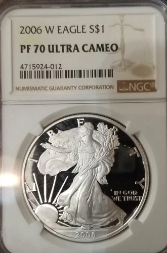 2006 W AMERICAN SILVER EAGLE NGC PF-70 ULTRA CAMEO BEAUTIFUL COIN & CASE 015