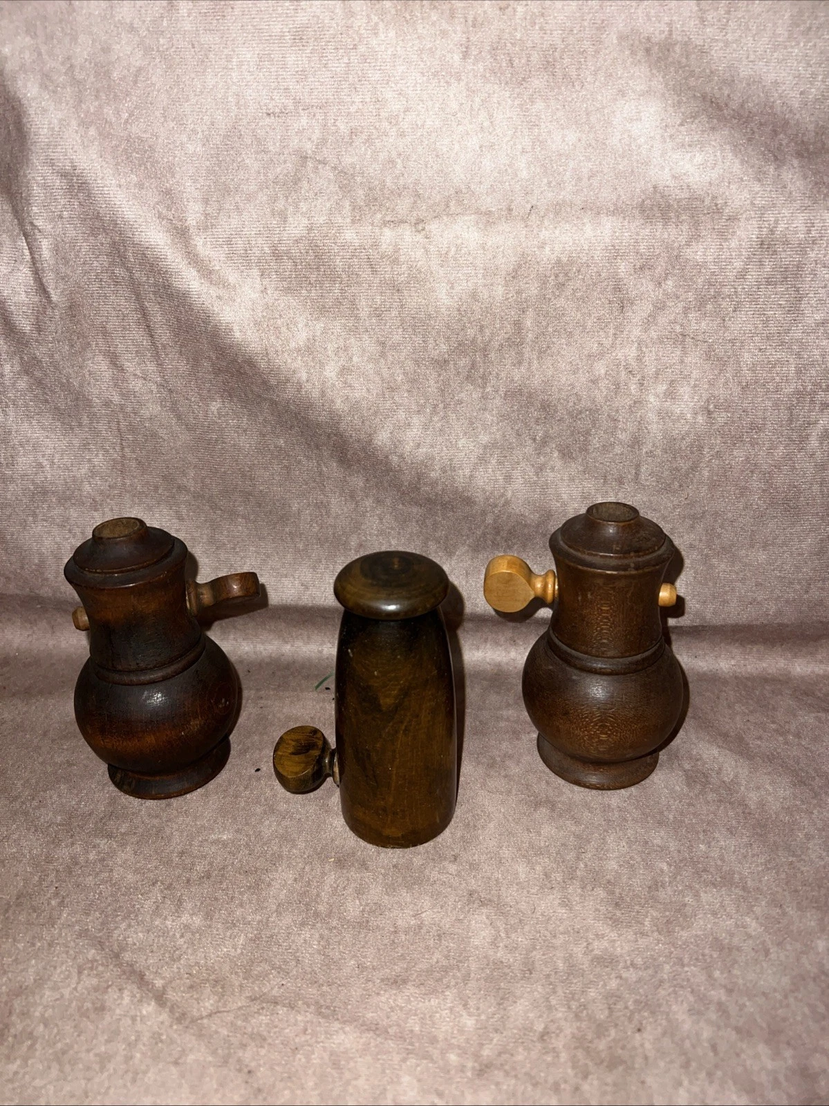 Vintage Hand Turned Spice Mill, Pepper Grinder Made In France 3 Pc Lot SM6
