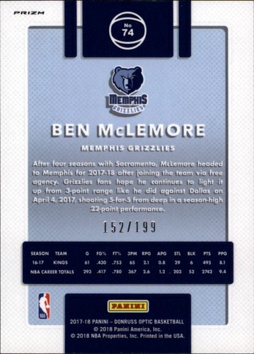 2017-18 Donruss Optic Orange #74 Ben McLemore /199 - NM-MT - Picture 2 of 2